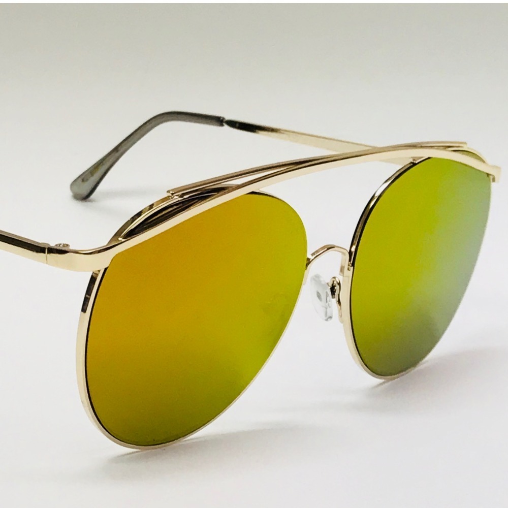 Sunglasses Round Fire Orange Mirrored Lens Gold Frame Bech Party Luxury Lentes